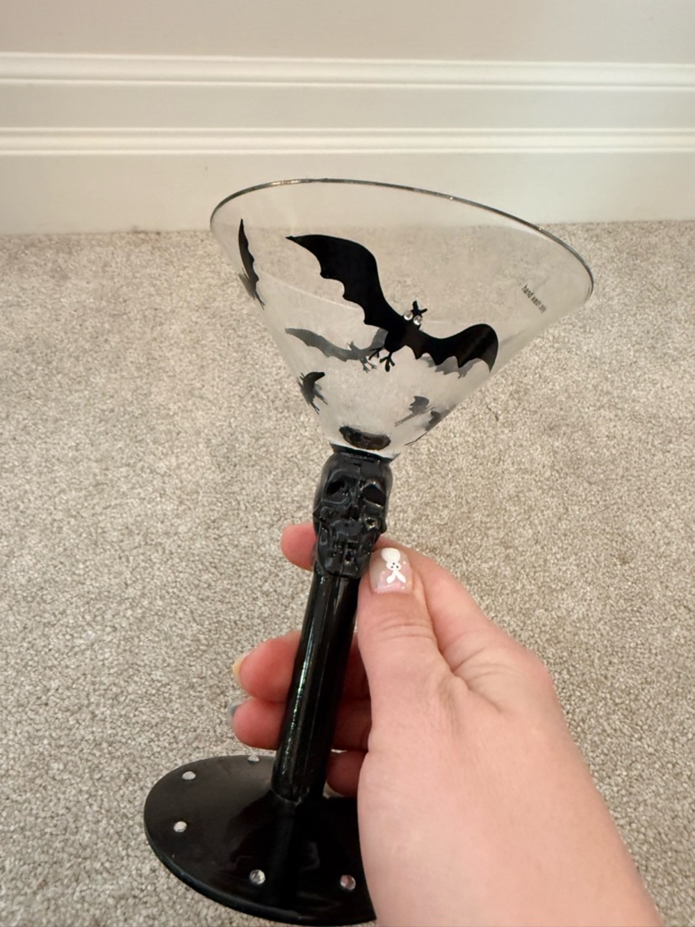 Gothic Bat Martini Glass - Black & Clear Halloween Cocktail Glass - Picture 2 of 5